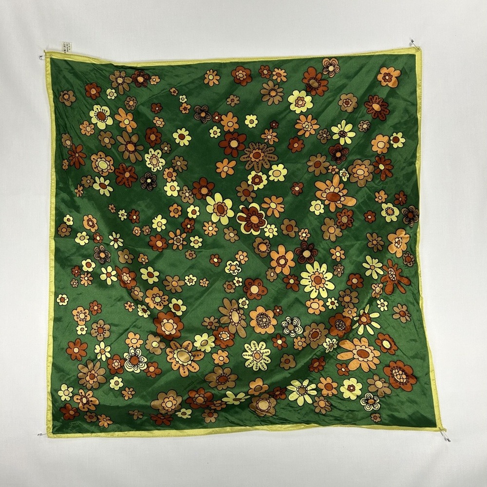 Made In Italy Vintage Y2K Unisex Boho Silky Bandana Scarf One Size Green Floral